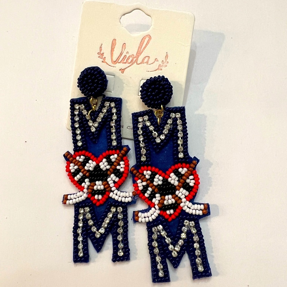 Beaded Statement Earrings - Navy and Red
“MOM”